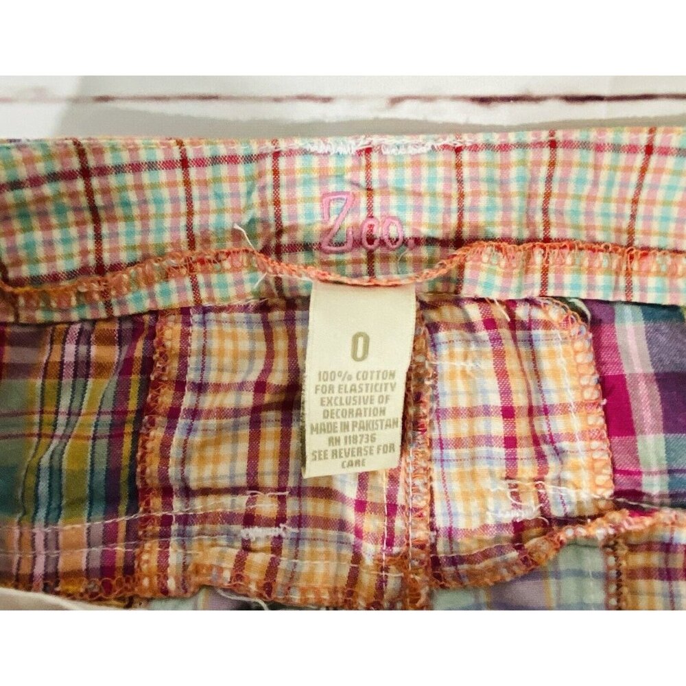 Zoo Plaid Shorts Womens Sz 0 Flat Front 11” Inseam Longer Pink Tan Rolled Cuff - Picture 5 of 10